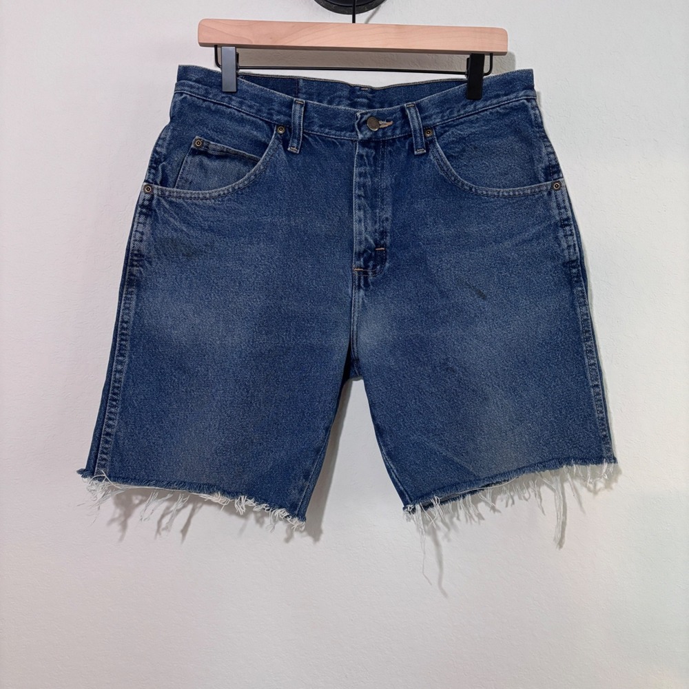Wrangler‎ Denim Shorts Regular Fit 33 Cut Off Cotton Blue Rugged Gorpcore Indie